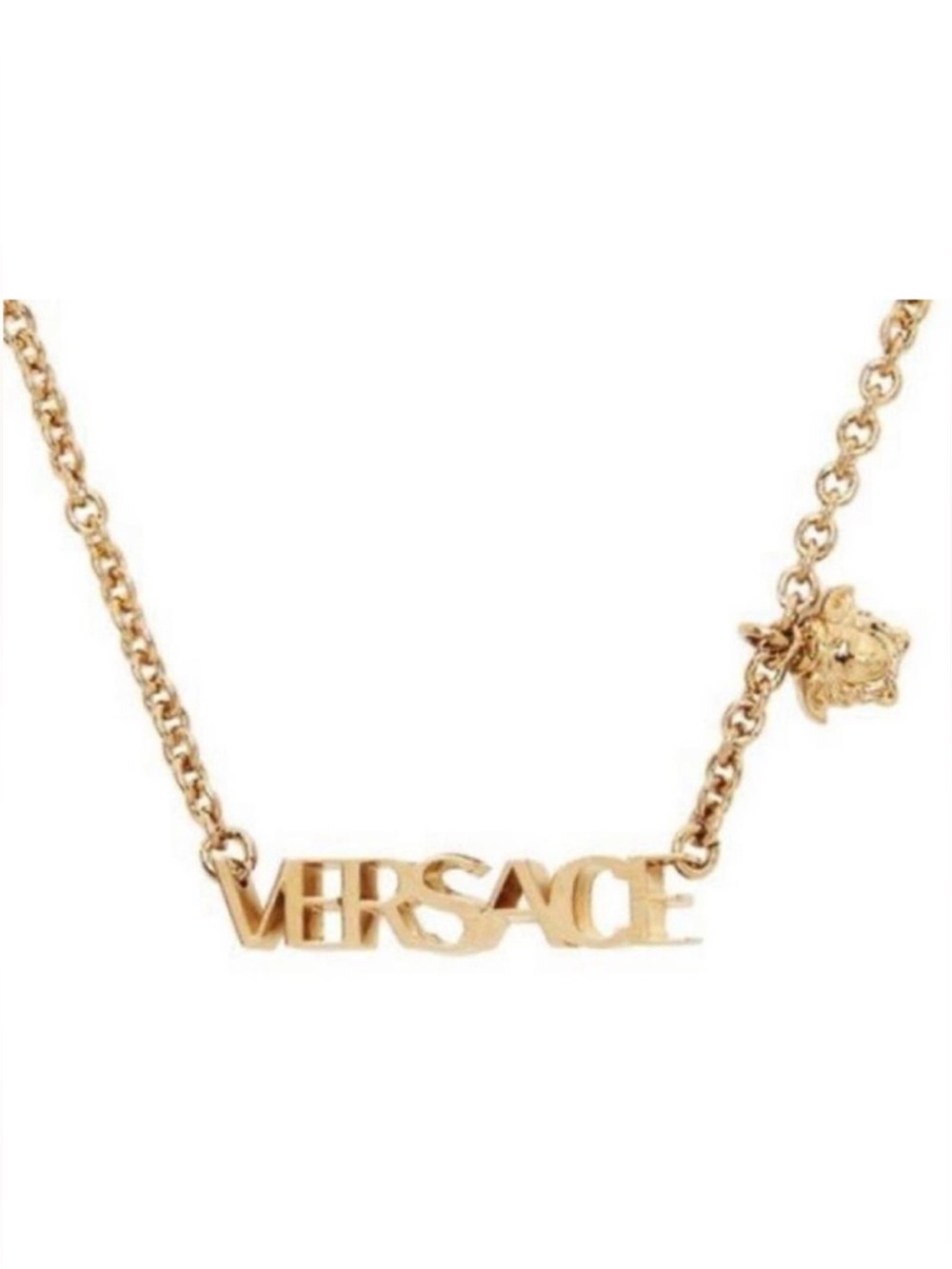 Versace Medusa logo bar gold tone necklace
